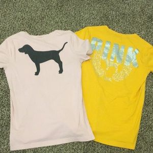 2 VS PINk campus tees size xs